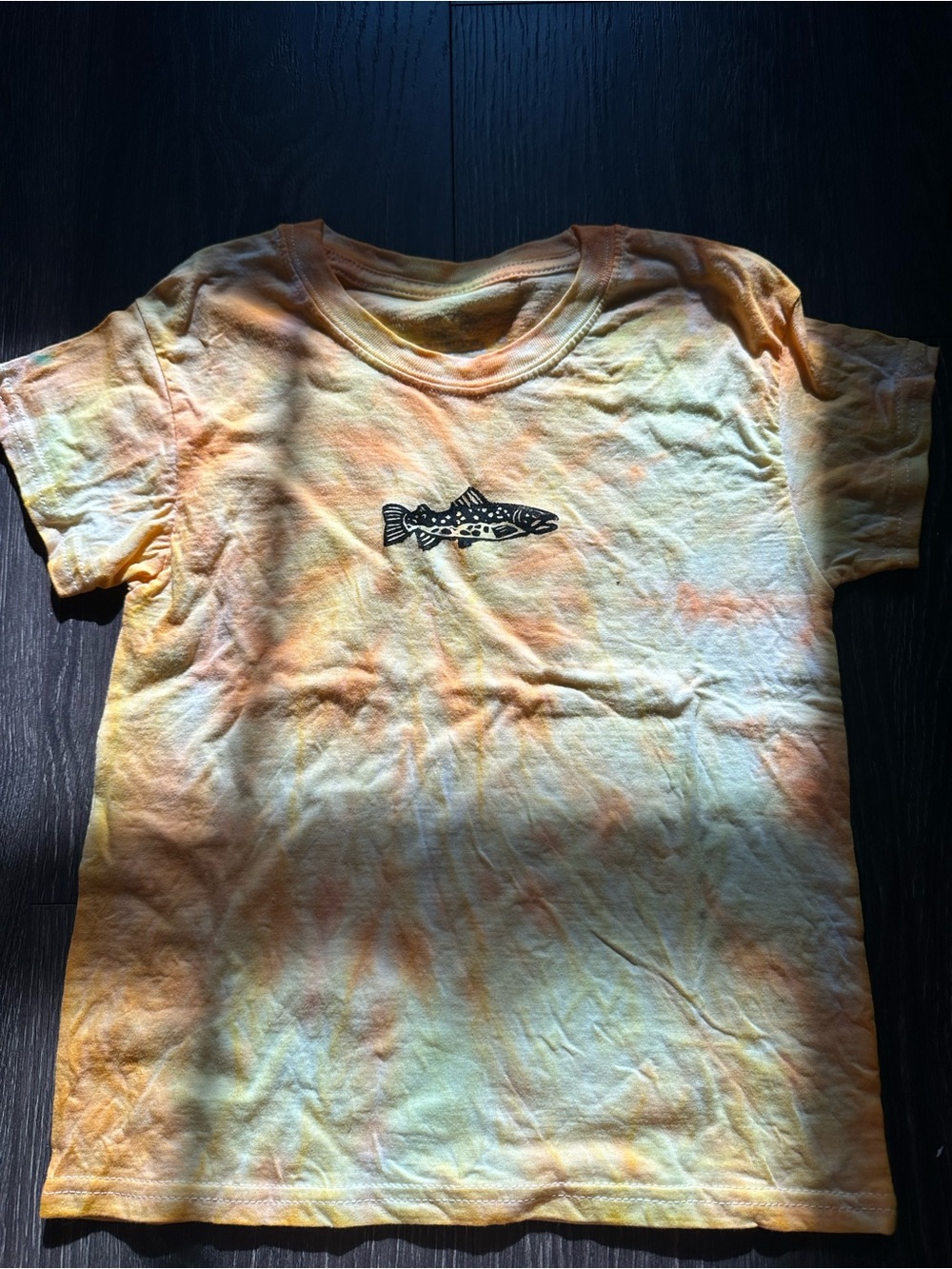 Fruit of the Loom Yellow & Orange Tie-Dye Fish Graphic Tee